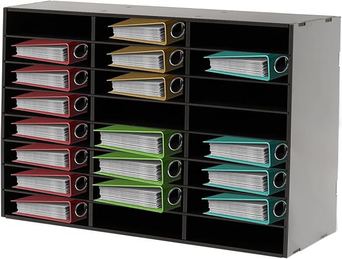 Literature Organizers, 24 Compartments Office Mailbox with Adjustable Shelves, PVC Mail File Sorter Cubbies, Countertop File Organizers for Classroom, Office, Home, Documents (Black)