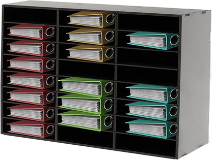 Literature Organizers, 24 Compartments Office Mailbox with Adjustable Shelves, PVC Mail File Sorter Cubbies, Countertop File Organizers for Classroom, Office, Home, Documents (Black)