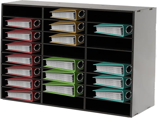 Literature Organizers, 24 Compartments Office Mailbox with Adjustable Shelves, PVC Mail File Sorter Cubbies, Countertop File Organizers for Classroom, Office, Home, Documents (Black)