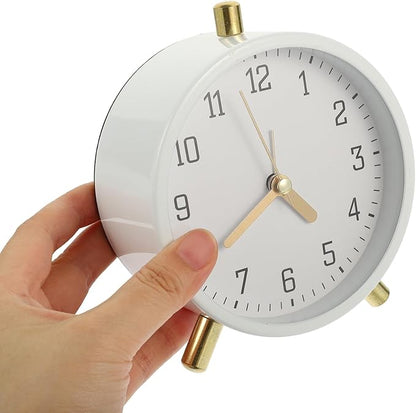 Luxshiny Silent Small Digital Alarm Clock for Bedroom Desk Round Compact Desktop Clock Decoration No-Ticking Mute Movement White Minimalist Design for Home Office Use