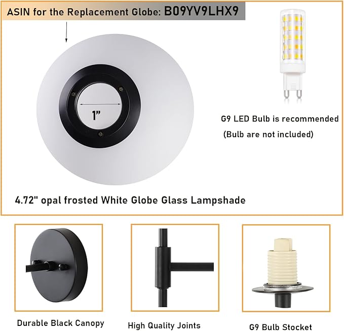 Mid Century Modern Wall Lamp 2 Pack with White Globe Glass Shades Matte Black Wall Sconce Bathroom Vanity Lighting Industrial Farmhouse Wall Light Fixtures for Mirror Bedroom Living Room