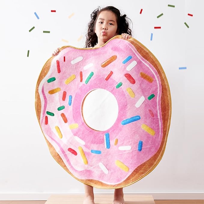 JINCHAN Cute Round Rug 4ft Strawberry Donut Fun Rug Washable Playroom Mat Sweet Dessert Circle Cool Rug Non Slip 4' Round Soft Cozy Pink Floor Mat Funky Gift for Girls Kids Teens Dorm Bedroom Playroom