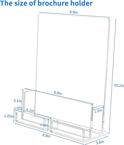 NIUBEE 2-Pack Acrylic Brochure Holder 8.5*11 inches , Clear Brochure Display Stand with Acrylic Business Card Holder, Plastic Flyer Display Stand for Magazine, Pamphlet, Booklets, Menu, Journals