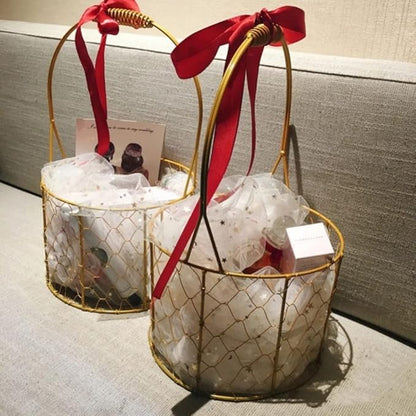 Decorative Iron Wire Fruit Basket with Handle Round Storage Basket for Wedding Decoration Floral Arrangements and Organizing Charming and Versatile Design
