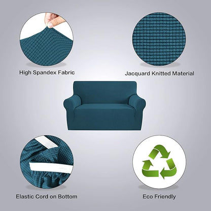 H.VERSAILTEX Stretch Sofa Cover Loveseat Slipcover|Sofa Cover for Dogs 1 Piece with Elastic Bottom, Textured Checked Jacquard Fabric(Loveseat 58"-70" Wide, Deep Teal)