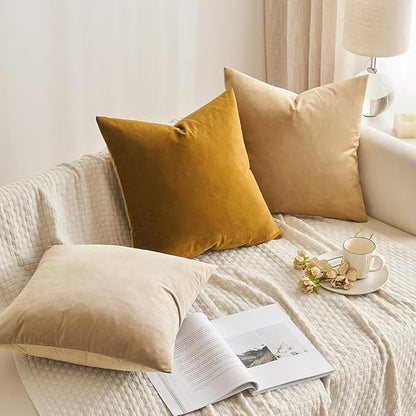 MIULEE Velvet Throw Pillow Covers 12x20 Inch, Pack of 2 - Mustard Yellow, Soft Solid Lumbar Decorative Pillow Covers Modern Luxury Home Decor for Spring Couch Sofa Bedroom Livingroom
