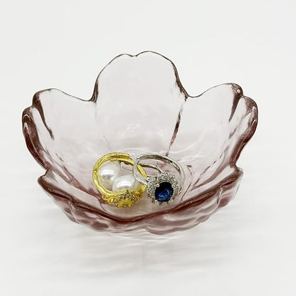 Flower Ring Dish Jewelry Tray, Glass Jewelry Dish Tray, Aesthetic Room Decor Small Trinket Dish, Nightstand Jewlery Ring Holder Dish, Bathroom Jewelry Plate Bowl for Rings Earrings Gift (Light Purple)