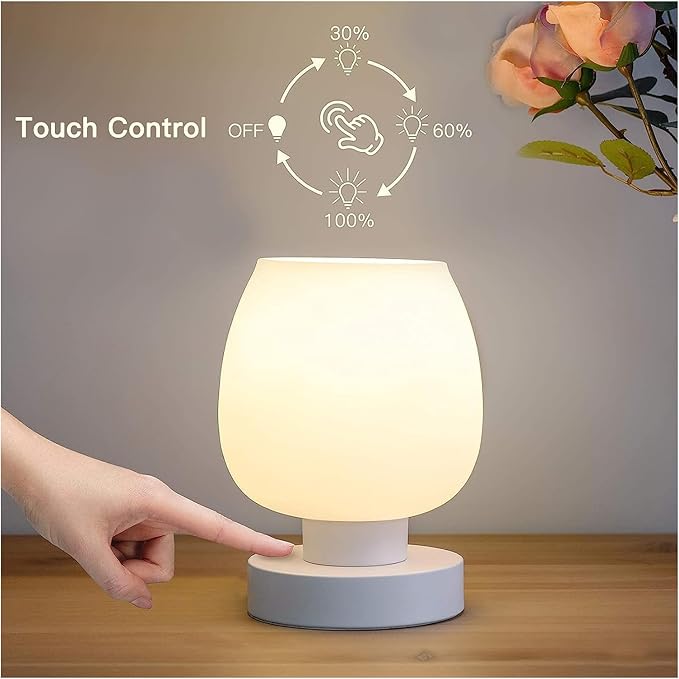 ONEWISH Lamp Set of 3 - Touch Bedside Table Lamps Set of 2 and 1 Floor Lamp, Modern Lamps for Bedroom Living Room Nightstand, White Opal Glass Lamp Shade, LED Bulbs Included Simple Design