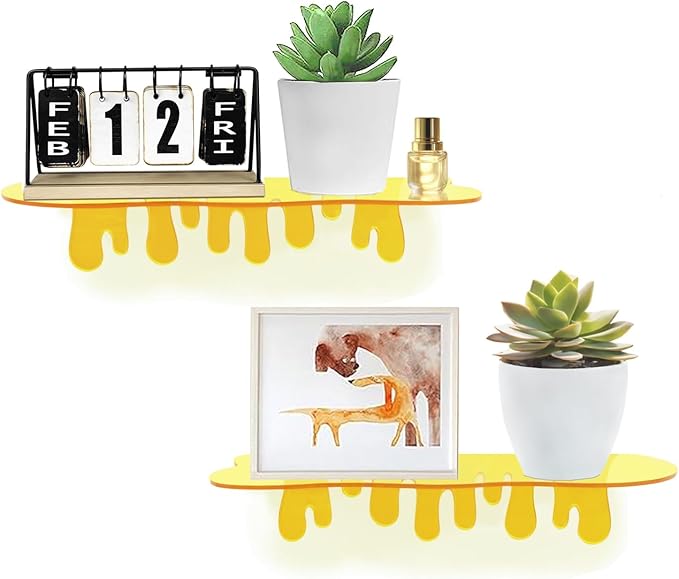 SetGame 2-Pack Acrylic Small Wall Shelves - 12 Inch Floating Shelf for Walls, Home Wall Display Ledges for Storage, Room Décor, Small Album & Items Organizer Display