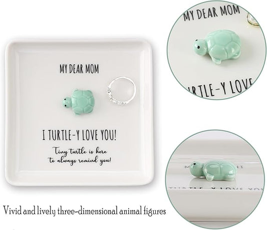 HOME SMILE Turtle Jewelry Dish Tray-Mom Gifts from Daughter Son,Birthday Mothers Day Gifts for Mom Mother Mama Presents,I Turtley Love You Gifts