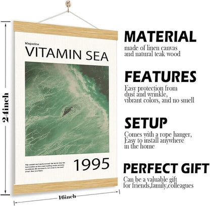 Rustic Hanging Canvas Poster, Magazine Vitamin Sea Poster, Gallery Decors Art, Seaside Cabin Decor, Beach House Decoration, Ocean Style Canvas Decoration for Home, Home Decor Accent, 11.8*15.7