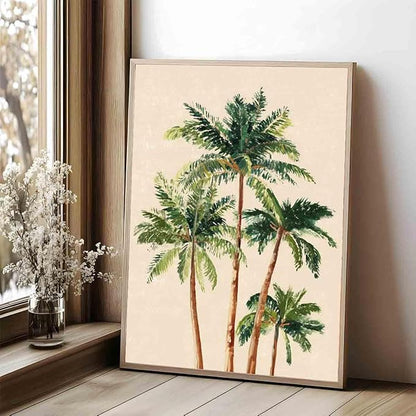 Palm Tree Wall Art Tropical Beach Wall Art Tropical Scenery Summer Beach Poster Green Plants Pictures Watercolor Tree Prints Aesthetic Modern Abstract Painting Living Room Decor 16x24inch No Frame