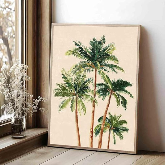 Palm Tree Wall Art Tropical Beach Wall Art Tropical Scenery Summer Beach Poster Green Plants Pictures Watercolor Tree Prints Aesthetic Modern Abstract Painting Living Room Decor 16x24inch No Frame