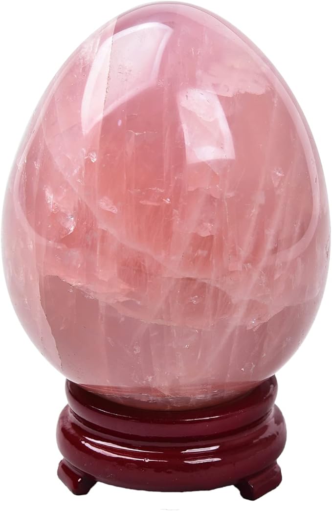 AMOYSTONE Natural Rose Quartz Egg Healing Crystal Ball Irregular Large Easter Egg 3.5-4", Home Decoration Healing Reiki