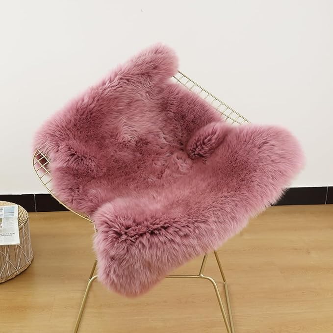 LLB Genuine Sheepskin Area Rug Wool Rug Fur Carpet Fluffy Shaggy Fur Rug for Living Room Kids Bedroom Real Sheepskin Throw Lambskin Rugs Sofa Mat Chair Seat Covers (Light Pink, 2 x 3 ft Sheepskin)