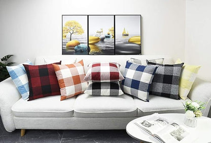 Artaimee Dark Blue & White Buffalo Check Plaid Throw Pillow Covers – 18 x 18 Inches, Pack of 2 – Soft Cotton Linen Cushion Case for Sofa, Couch, Bed, and Home Décor