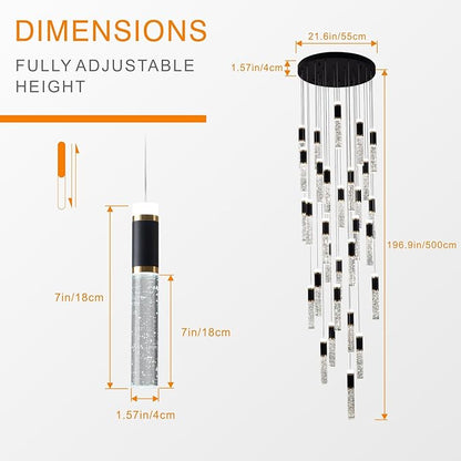 30-Lights Large Chandelier for High Ceiling Long Crystal Modern Foyer Chandelier for Hallway Dimmable Led Pendant Light for Entryway