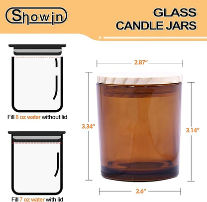 8 OZ Thick Candle Jars for Making Candles 15 Pcs, Brown Empty Jars with Wood Lids for Candle Making, Sample Container,Clear Brown