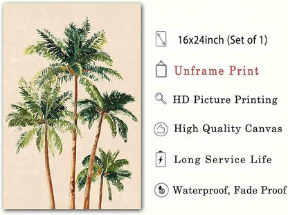 Palm Tree Wall Art Tropical Beach Wall Art Tropical Scenery Summer Beach Poster Green Plants Pictures Watercolor Tree Prints Aesthetic Modern Abstract Painting Living Room Decor 16x24inch No Frame