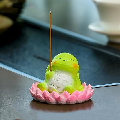 Lotus Turtle Incense Holder Cute Animal Figurine Incense Burner Flower Stand Ash Catcher Creative Cartoon Resin Turtle Statue for Home Room Decor Meditation Yoga Spa