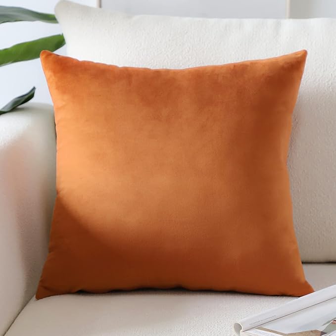 Artscope Luxury Velvet Fall Pillow Covers Super Soft Decorative Square Throw Pillow Covers Case Cushion Covers for Sofa Couch Bedroom Car Decor 24x24 Inch Orange