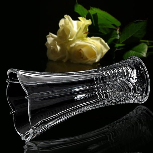 CS Crystal Vase 12-inch high, Water Ripple Design, for Flowers & Decor. Lovely Nice Shiny Piece. Perfect as a Gift, Suitable for All Occasions.