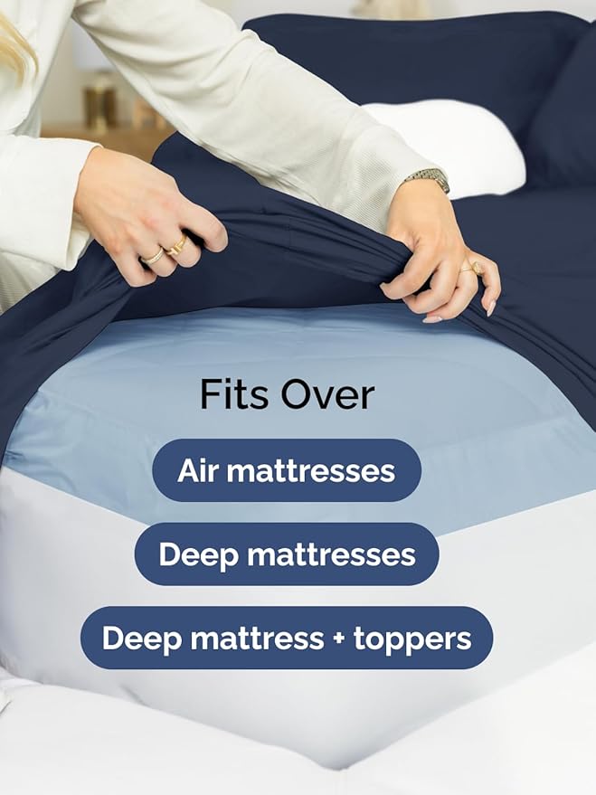Extra Deep King Sheet Set - 6 Piece Breathable & Cooling Sheets - Hotel Luxury Bed Sheets Set - Easy & Secure Fit - Soft, Wrinkle Free & Comfy Sheets Set - Navy Blue Sheet Set with Extra Deep Pockets