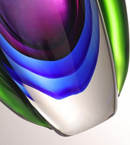 Luxury Lane Hand Blown Sommerso Oval Art Glass Vase for Decor Centerpiece Table Decoration Purple 8.5 inch Tall