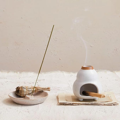 Stoneware Incense Dish/Holder w/ Embossed Heart (Each One Will Vary)
