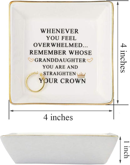JoycuFF Inspirational Gifts for Granddaughter Marble Ceramic Ring Dish Jewelry Earring Trinket Tray-Christmas Birthday Gifts for Women Unique