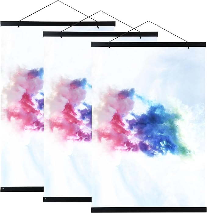 Medog Magnetic Poster Hanger Frame, 16x20 16x24 16x22 16x16 Poster Frame,For Magnet Canvas Print Poster Hanging Kit, Black,3 Pack
