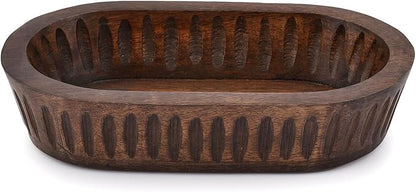 Samhita Mango Wood Decorative Bowls for Home Décor, Decorative Long Wooden Bowl for Table Centerpiece (10" x 6" x 2")