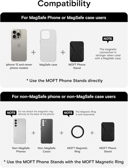 MOFT Magnetic Wallet Stand Compatible with iPhone 17/16/15/14/13/12 Series, Angle Adjustment & Magsafe Compatible MOVAS Phone Stand,Jet Black