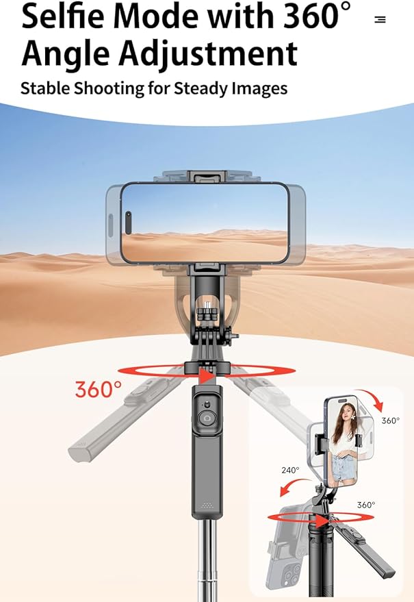 Selfie Stick, Phone Tripod 71" Stand 360 Rotation with Detachable Phone Holder & Wireless Remote, Compatible with All Cell Phones, Camera for Content Creator Vlog Live Stream Video Record