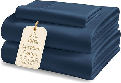 LANE LINEN 100% Cotton Bed Sheets Twin Size - 1000 Thread Count, Long Staple Mercerized Cotton Bedding Sheets, Luxury Hotel Like Thick 15" Deep Pocket Sheets Set, Reinforced French Seams -Estate Blue