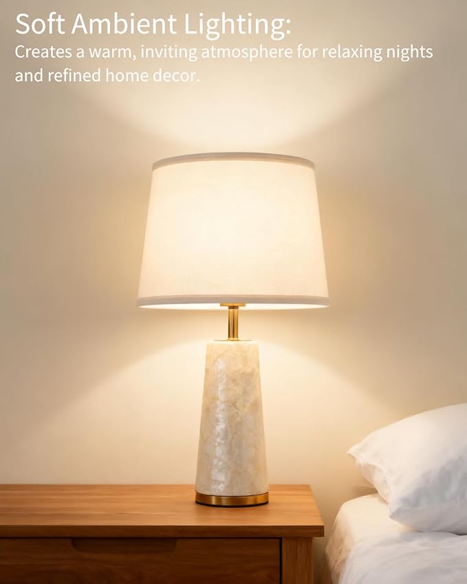 Coastal Table Lamps for Bedroom Nightstand Set of 2, Touch Control Ocean Beach Nautical Seashell Lamp, Modern Sea Shell Bedside Night Stands Light for Beachy Cottage Farmhouse Decor (Gold)