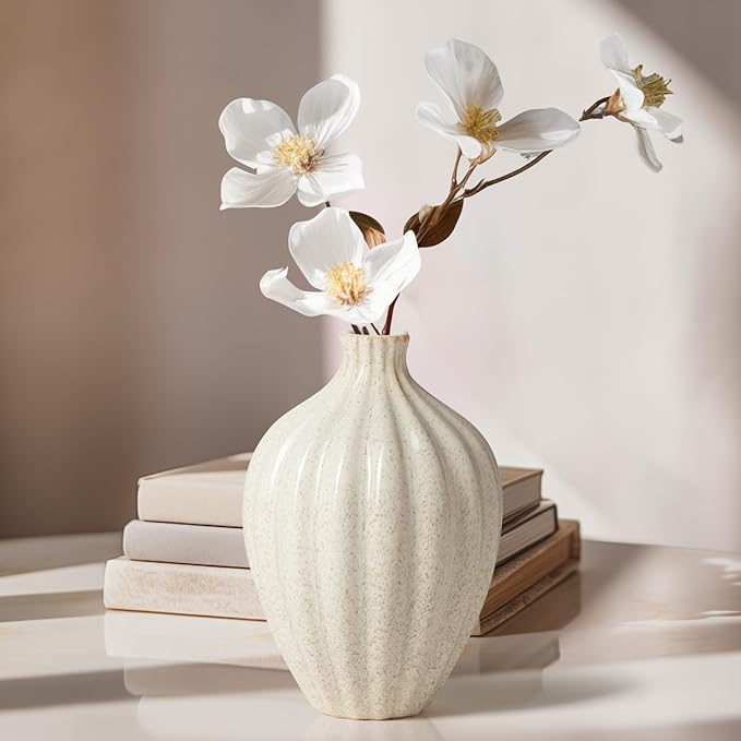 Torre & Tagus Allium Reactive Glaze Ceramic Bud Vase - 6 Inch Small Flower Vase & Small Ceramic Vases for Flowers, Handmade Ribbed Bud Vases for Home Decor & Wedding Decor for Table