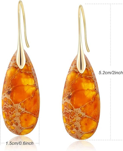Natural Healing Stone Fishhoop Dangle Drop Earrings Statement Gold silver earrings