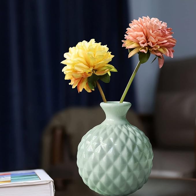 GeLive Ikebana Vase Flower Arrangement Bud Vase Hydroponics Macaron Colorful Ceramic Decorative Vase (Light Green)