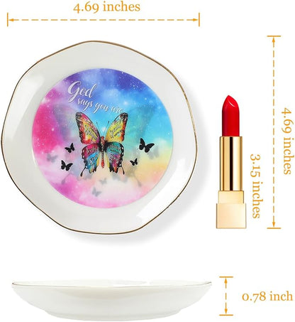 HOME SMILE God Says You Are Jewelry Ring Dish Tray with Dynamic Butterfly Pattern Shifts,Christian Religious Spiritual Gifts for Women Female Friend Sister Mother's Day Birthday