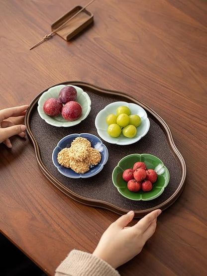 Green Ceramic Trinket Dish, 4.1 Inch Small Jewelry Tray with Auspicious Cloud Motifs (Symbolizing Good Fortune), Decorative Jewelry Holder for Vanity & Nightstand, Gift Packaging for Culture Lovers