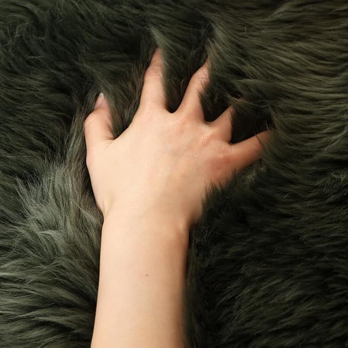 LLB Genuine Sheepskin Area Rug Wool Rug Fur Carpet Fluffy Shaggy Fur Rug for Living Room Kids Bedroom Real Sheepskin Throw Lambskin Rugs Sofa Mat Chair Seat Covers (Dark Green, 2 x 3 ft Sheepskin)