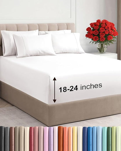 Extra Deep Cal King Sheet Set - 6 Piece Breathable & Cooling Sheets - Hotel Luxury Bed Sheets Set - Easy Fit - Soft, Wrinkle Free & Comfy Sheets Set - Antique White Sheet Set with Extra Deep Pockets