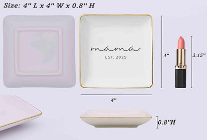 Mama 2025-Christmas Gift-Newborn New Baby,Shower Mother's Day Gifts for New Mom-First Mother's Day-First Time Mom-Mama to Be-Pregnancy Announcement Present-Jewelry Tray Trinket Holder Ring Dish