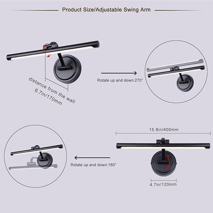 Hardwired 15.7 Inch 7W Black Picture Lights for Wall LED Picture Frame Light Dimmable Painting Lights for Wall Portrait Artwork Warm White
