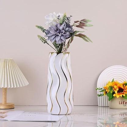 11.5" White Ceramic Vase - Minimalist White and Gold Flower Vase, Large Pampas Grass Vase, Boho Decorative Centerpiece Vase for Home Decor, Table, Shelf, Mantel, and Entryway