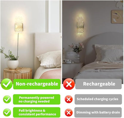Plug in Wall Sconce Set of 2 - Small Gold Dimmable Bedroom Wall Light, Remote Control 6W LED 3000K-5000K Plug-in Wall Lamp with Timer, Acrylic Sconce Wall Lighting Bedside, Living Room, Bathroom
