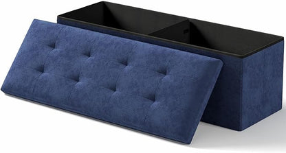 Folding Storage Ottoman Bench, Multi-Functional Ottoman Foot Rest, End of Bed Bench, Storage Chest for Living Room, Bedroom, Hallway, Entryway, Holds Up to 600 lbs (Navy Blue, 43 Inches)