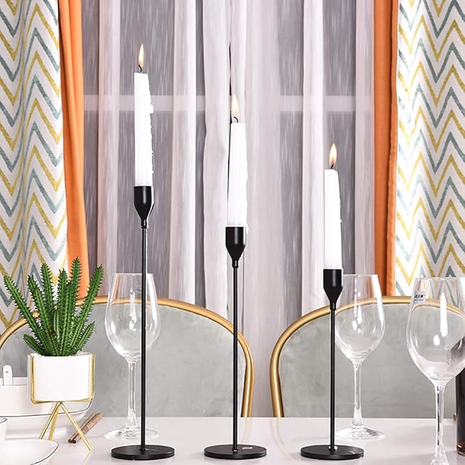 Matte Black Candle Holders Set of 3 for Taper Candles, Decorative Candlestick Holder for Wedding, Dinning, Party, Fits 3/4 inch Thick Candle&Led Candles (Metal Candle Stand)