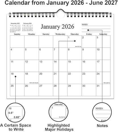 Small Wall Calendar 2026 - Mini Calendar 2026-2027 from January 2026 - June 2027, 18 Months Little Calendar with Premium Paper, 6" x 8", Black